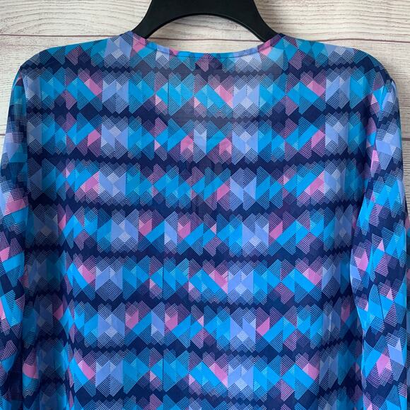 Decree Blue and Pink Abstract Blouse Tassel Tie String Long Sleeve Size Medium - Picture 5 of 15